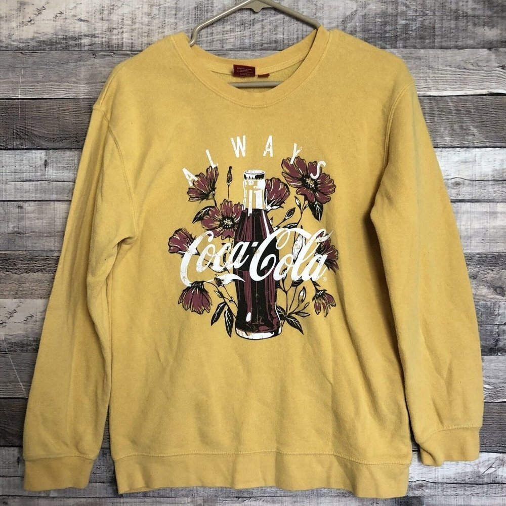 Coca Cola Always Sweatshirt Womens Medium Yellow Gold Cotton Polyester Casual
